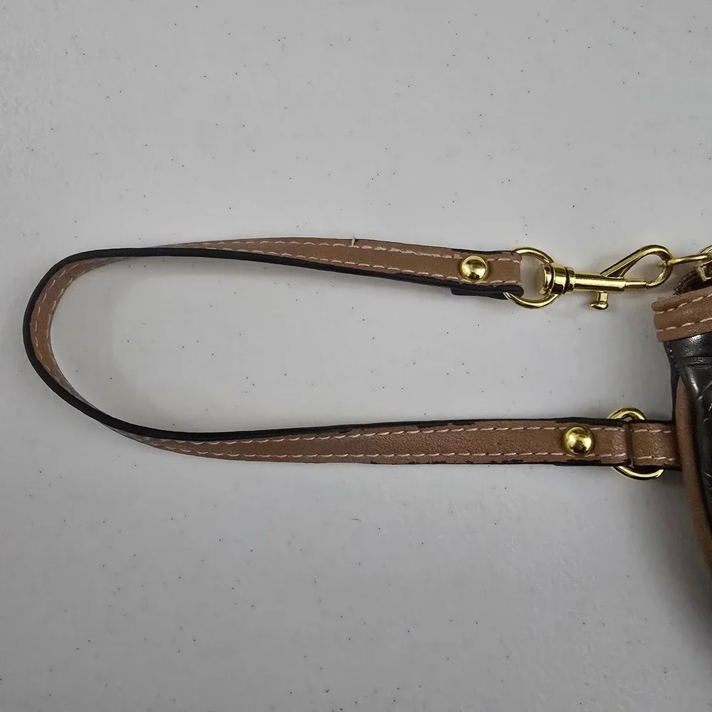 Coogi Womens Brown Embossed Monogram Wristlet Clutch Gold Hardware Studded Bag